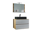 Ventoriq 3-piece bathroom furniture set with Lendas BL washbasin, 80cm wide, medium drawer, honey oak/white, YXKY43095