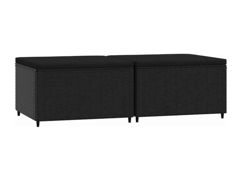 Garden footrest with cushions, 2 pcs, black woven resin HVIS80499