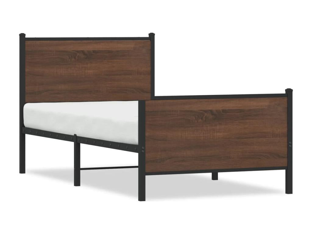Metal bed frame without mattress, brown oak, 100x200 cm, NQHX08432