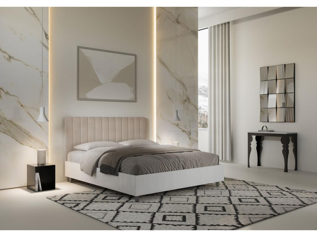 Lumenao YWMU54312 Double bed with raised double storage compartment 160x200 white ash with sand microfiber headboard