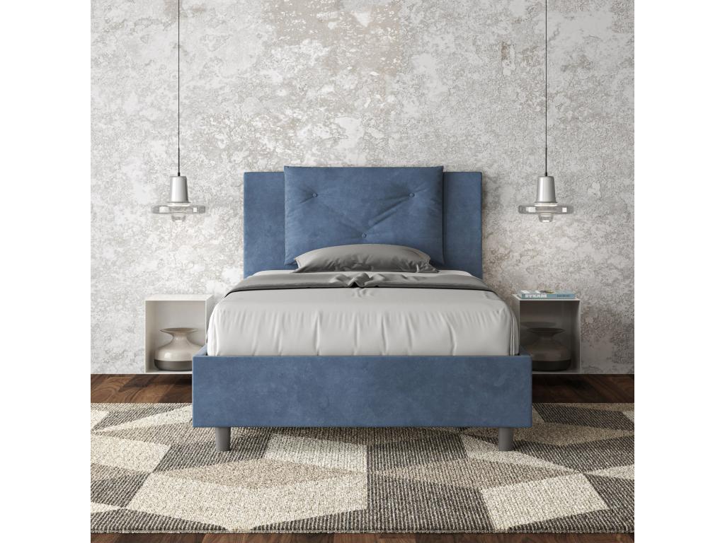 Lumenao OACI58135 Single Bed (1.5 person) without slatted base, upholstered in blue microfiber.