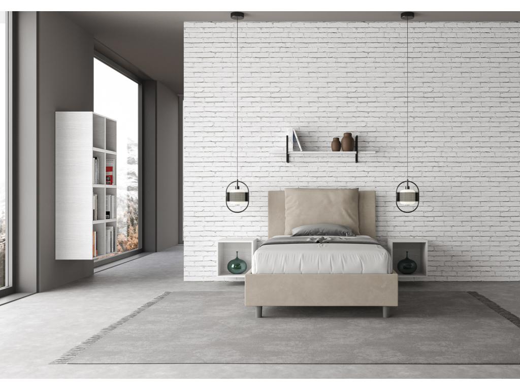 Lumenao MRHF19587 Single bed with 120x210cm sand-colored microfiber upholstered slatted base