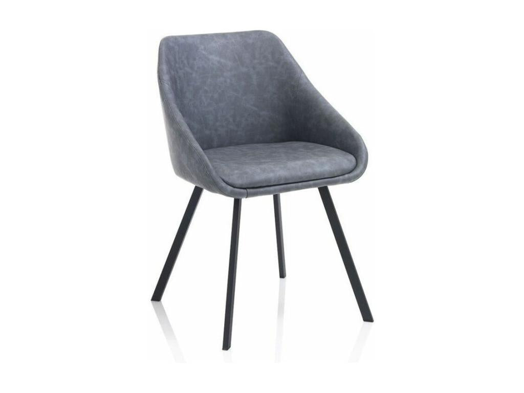 Lumenao chair with blue-grey faux leather armrests and black metal legs - Set of 2 QKJE43366