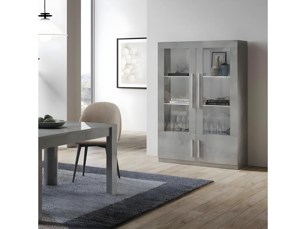 Lumenao - Marble Effect Living Room Set with 160cm Table and 4-Door Display Cabinet with LEDs GUBD58723