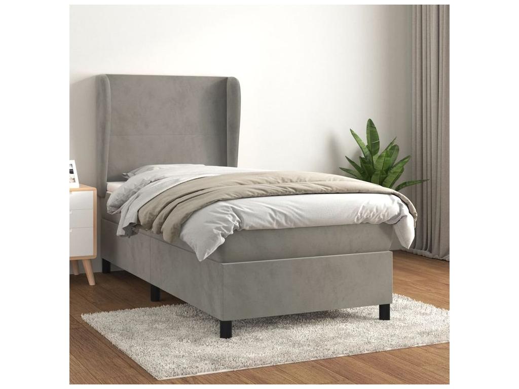 Lumenao bed base and mattress, light grey, 100x200 cm, velvet, GPOV43448