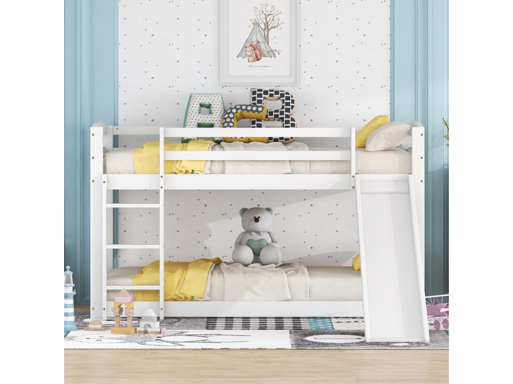 Children's Bunk Beds - Loft Bed with Slide - Solid Pine Frame - 90x200cm - White RRZG82519