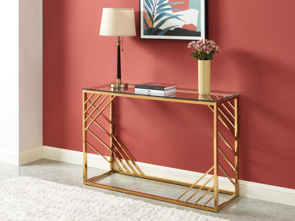 Console table in tempered glass and stainless steel - Gold - Lumenao NZXV69184