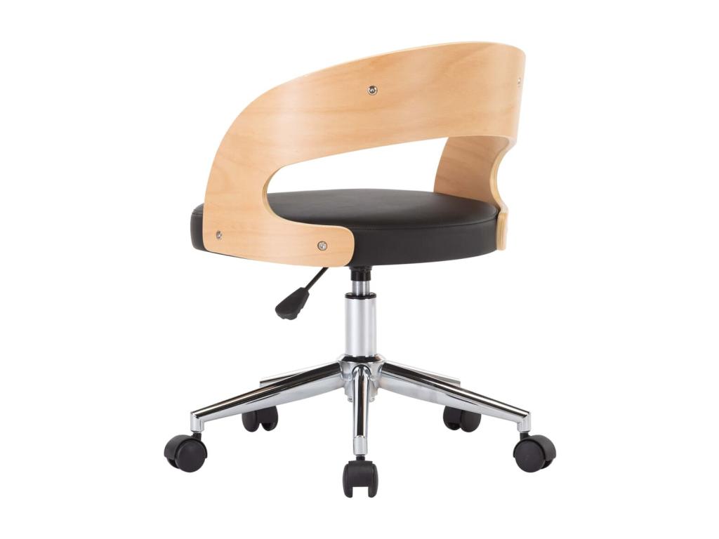 Swivel office chair, black, bent wood and faux leather, TNDU16738