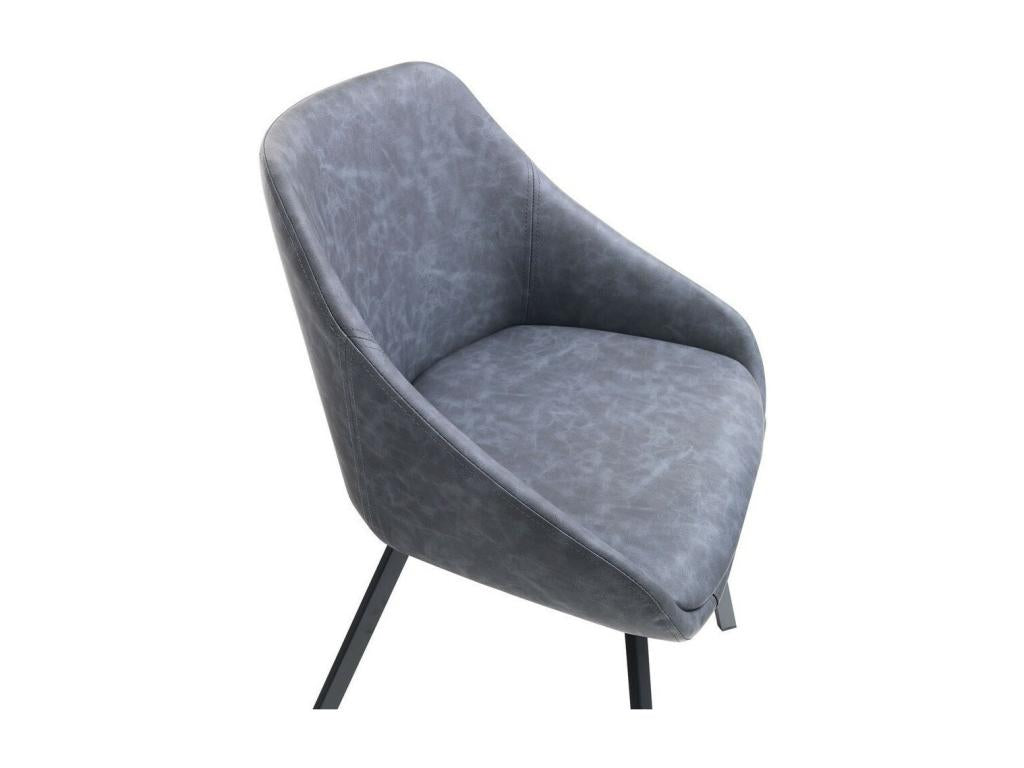 Lumenao chair with blue-grey faux leather armrests and black metal legs - Set of 2 QKJE43366