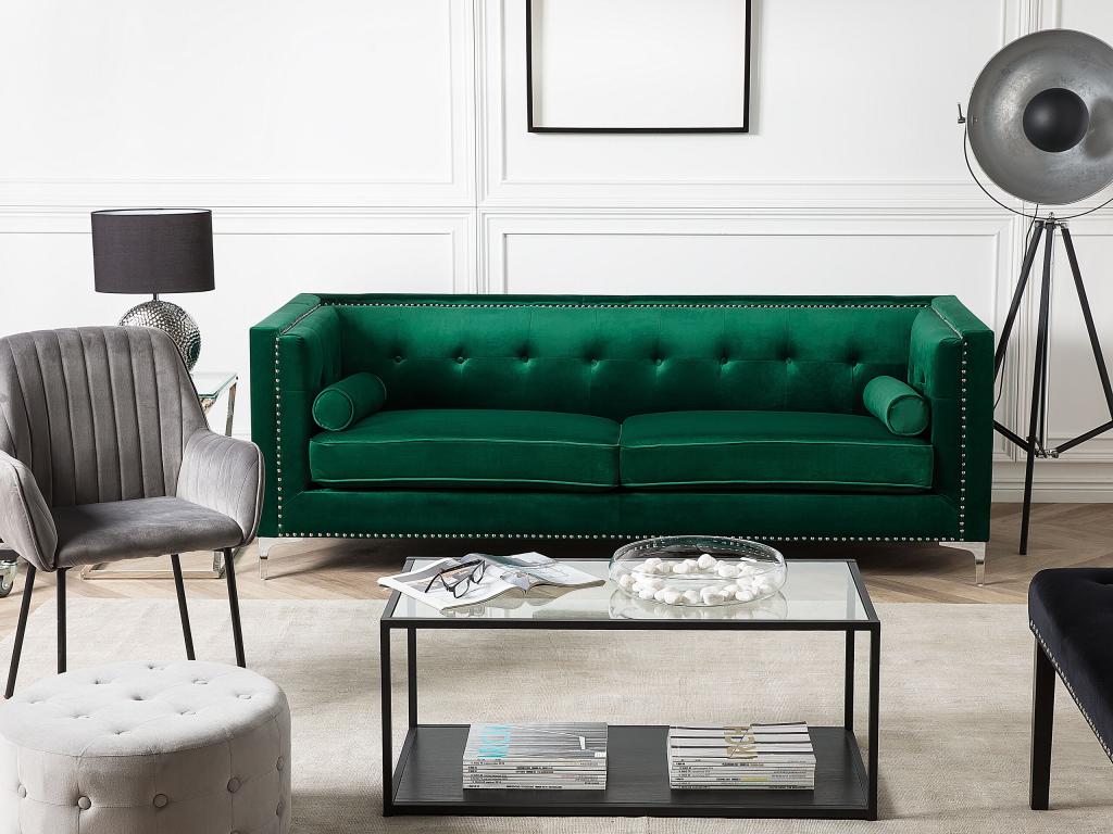 Lumenao Emerald Green Velvet 3-Seater Sofa OVWW20115