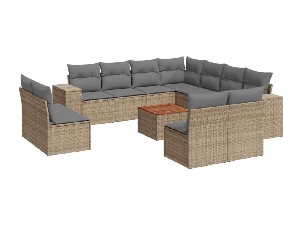 Garden furniture set with cushions, 12 pieces, beige woven resin ESNA82839