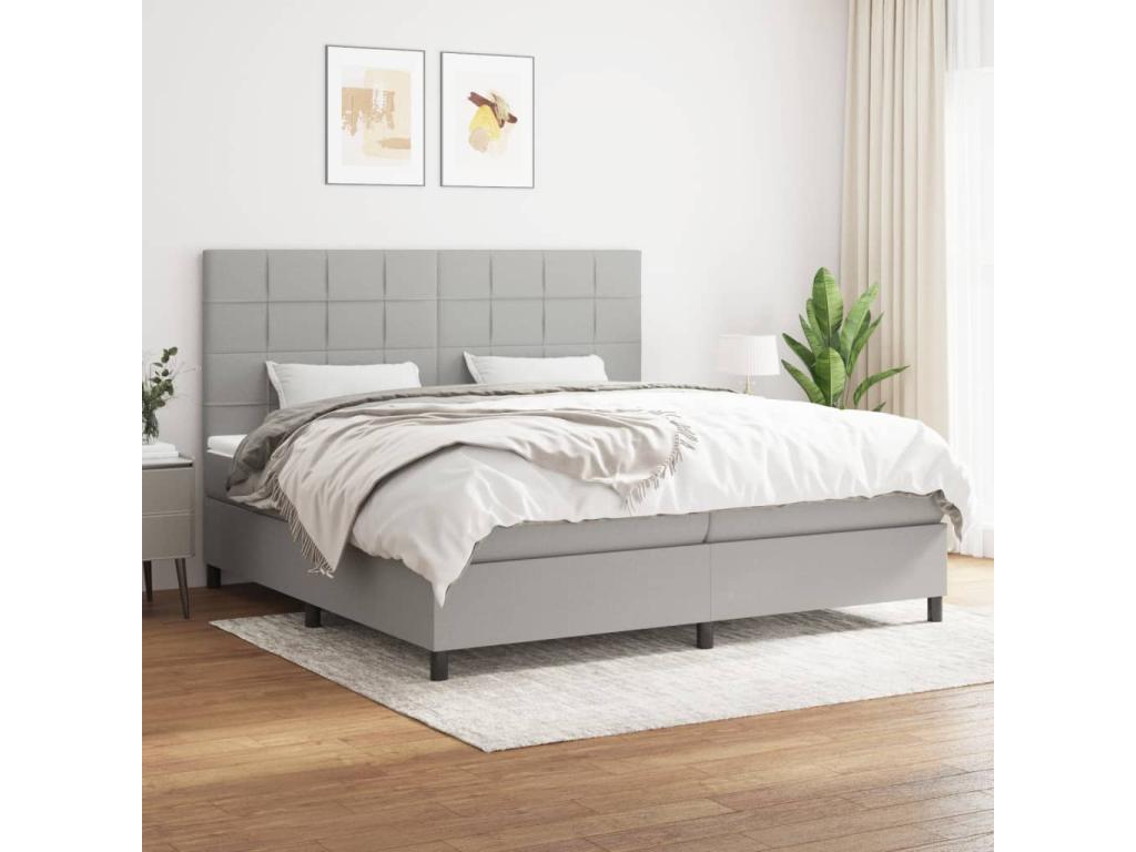 Upholstered bed base with mattress, light grey, 200x200cm, fabric FYSY44083