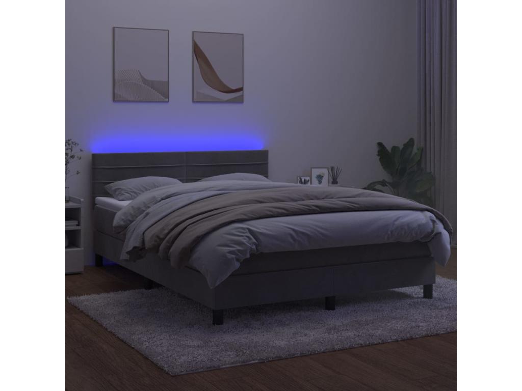 Lumenao bed base with LED mattress, light grey, 140x190 cm, EZFG28044