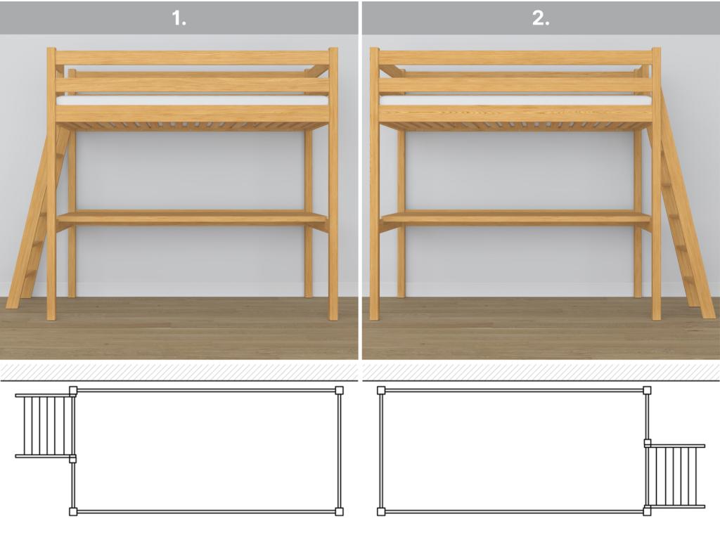Wooden loft bed - with desk N02 Natural Pine 120x200 VIPF46754