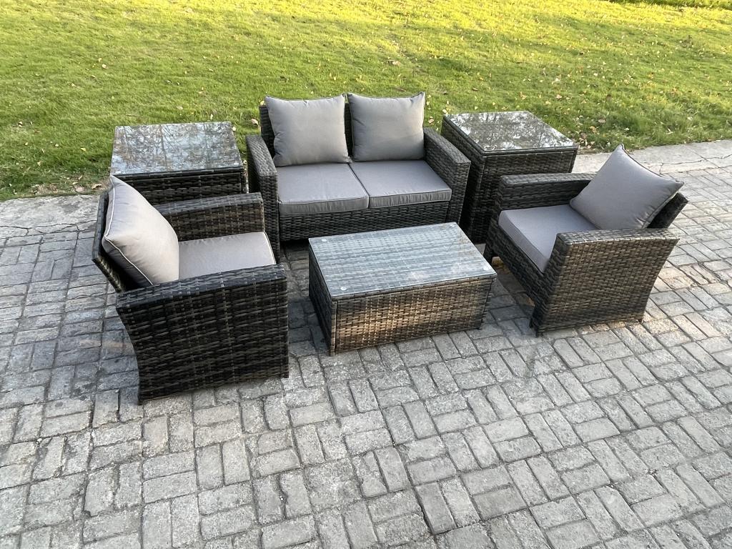Outdoor garden furniture with rectangular coffee table, two-seater sofa, and 2 side tables ZBNJ60249