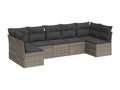 Garden furniture set with cushions, 7 pieces, grey woven resin, ADLU22959
