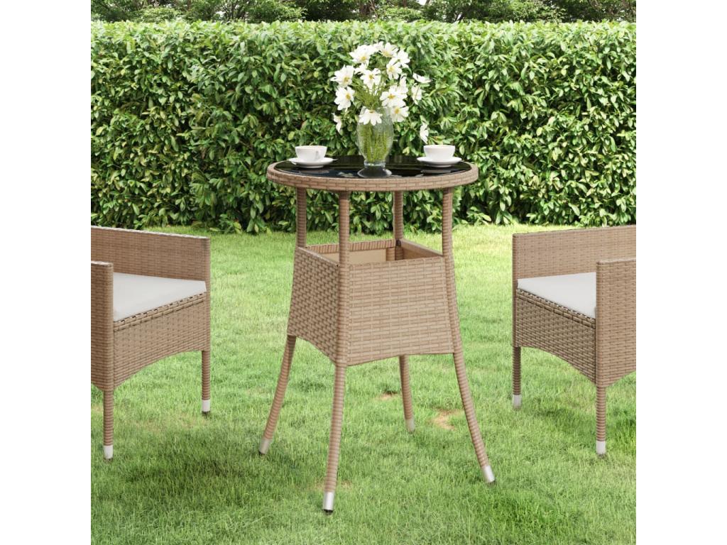Garden table 60x75 cm Tempered glass/woven resin Beige BRLX29656