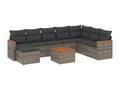 9-piece garden furniture set with grey resin wicker cushions TPAK95268