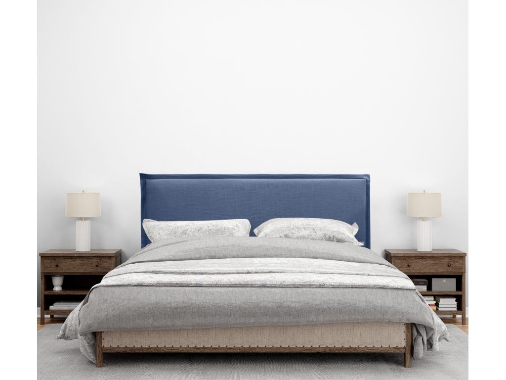 Lumenao Plain Natural Linen Headboard with Piping 135x105cm with Legs for 120/135cm Beds - Navy Blue DZNI86286