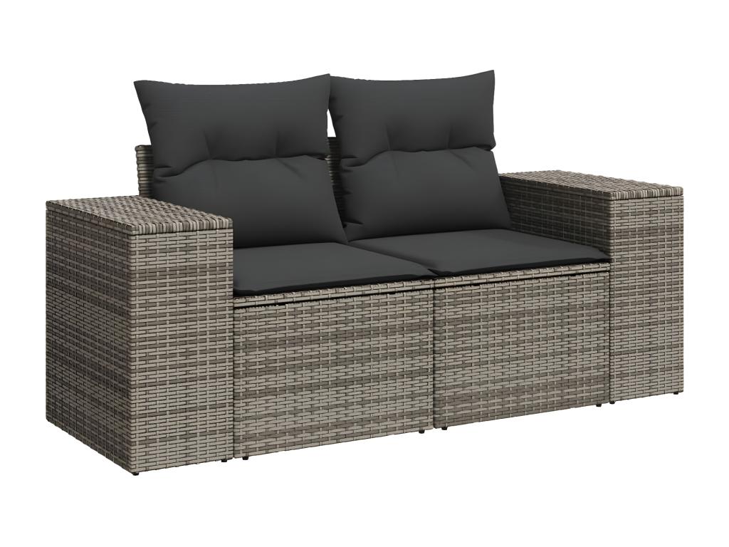 2-seater garden sofa with grey woven resin cushions HEGV37016