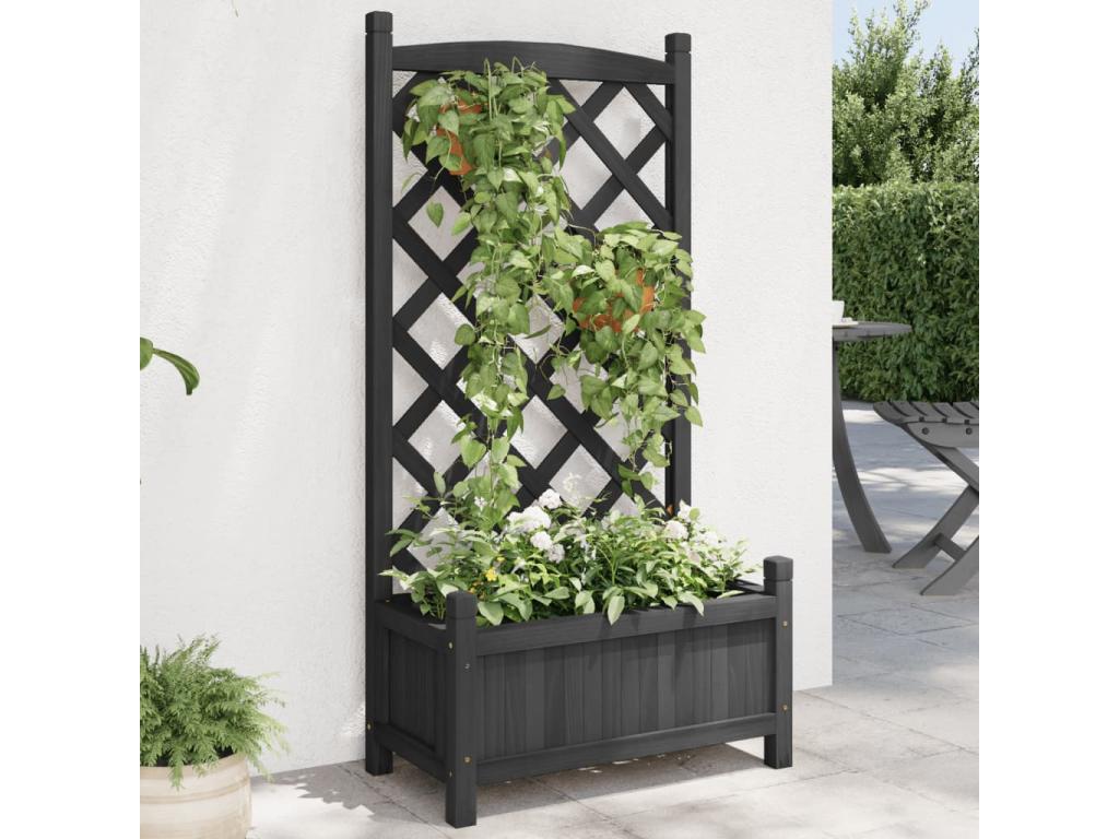 Planter with black trellis, solid fir wood WPIH47727