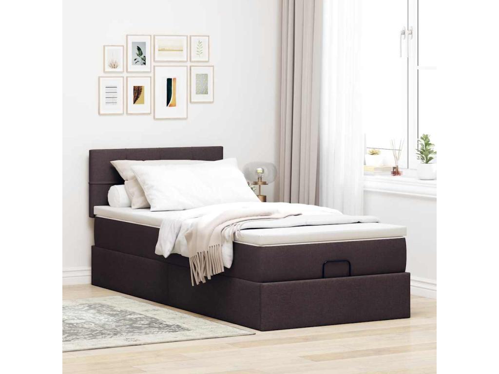 Lumenao bed frame with dark brown mattress 90x190 cm fabric ENTZ31965