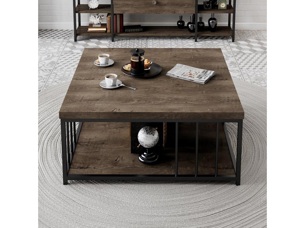 Lumenao square coffee table 90x90cm Dark wood and black metal SATX54404