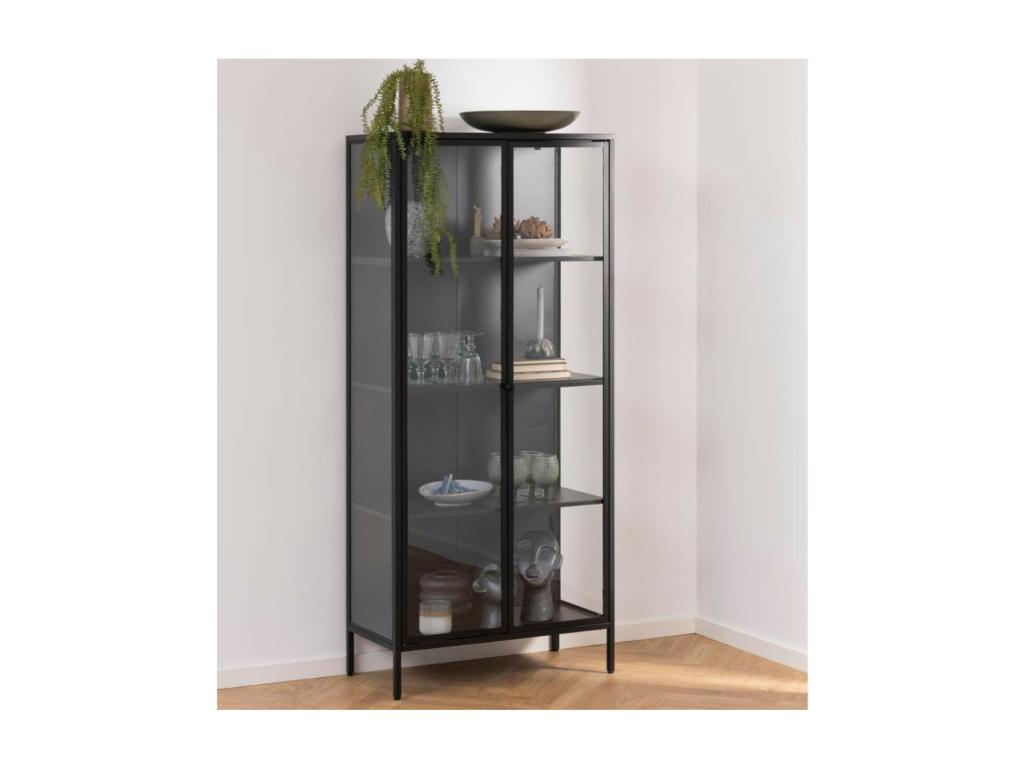 Scandinavian-style black metal display cabinet with 2 glass doors - Lumenao QNHS88796