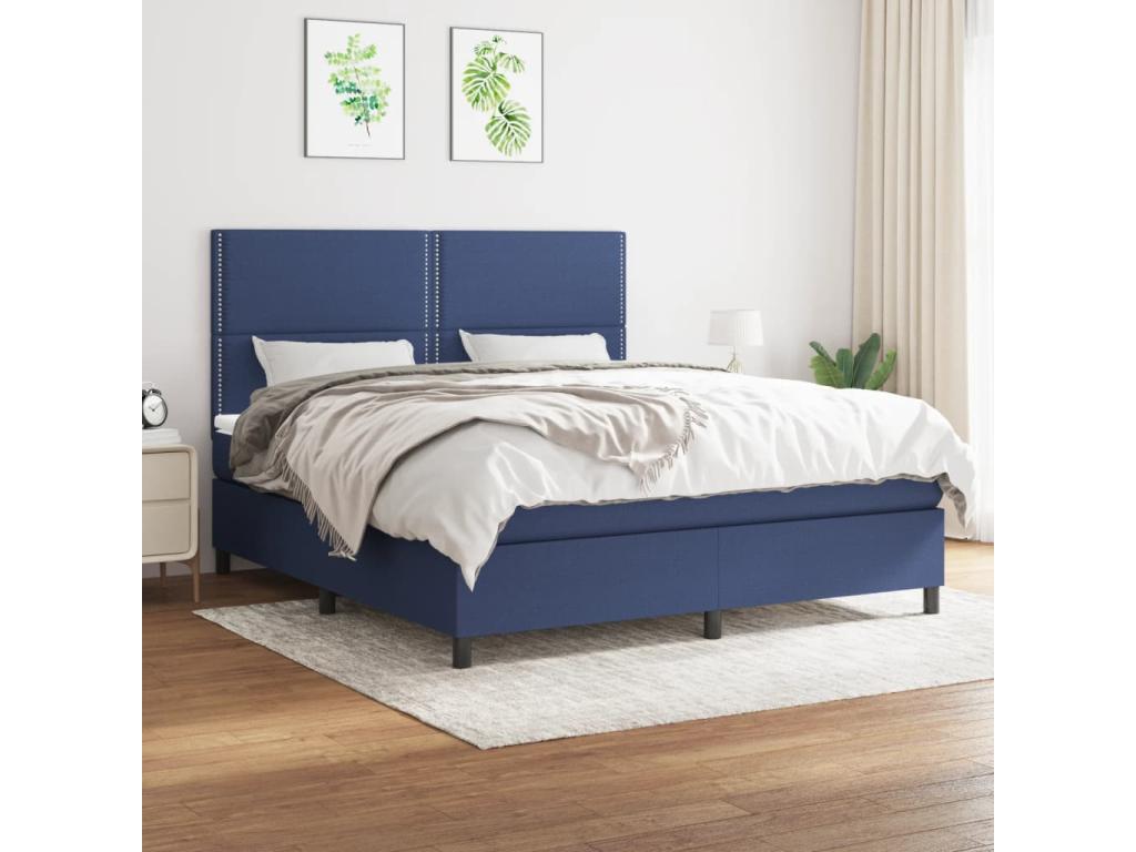 Upholstered bed base with mattress, blue, 160x200 cm, fabric VOPI04035