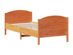 Bed frame with brown wax headboard, 90x200 cm, pine wood, HAAE24010