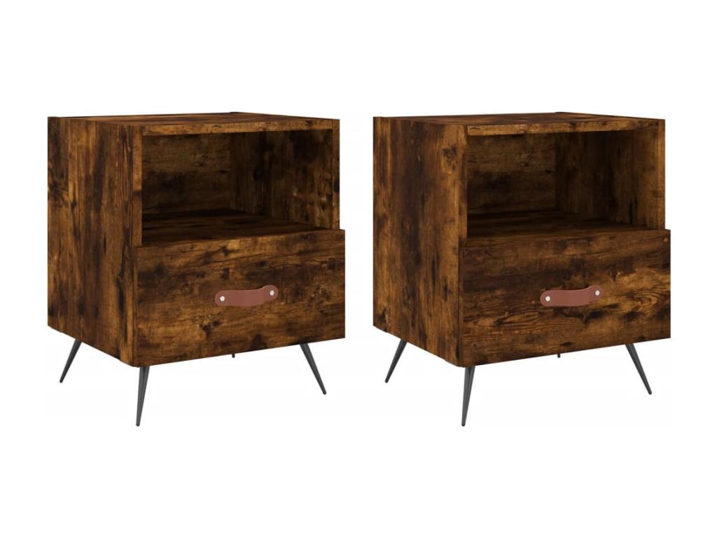 2-piece bedside tables, smoked oak, 40x35x47.5cm, engineered wood, AOAQ90061