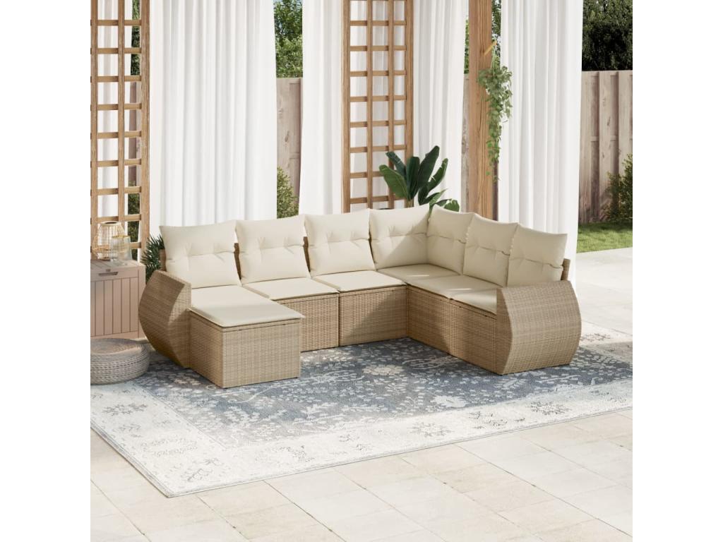 7-piece beige woven resin garden furniture set with cushions AYEV99102