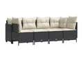 5-piece garden furniture set with cushions, black woven resin YJFA42558