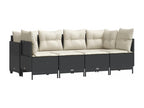 5-piece garden furniture set with cushions, black woven resin YJFA42558