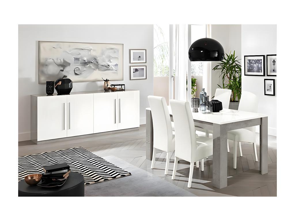 Lumenao - White and Marble Living Room Set: 160cm Table, 4-Door Buffet HGUV84498