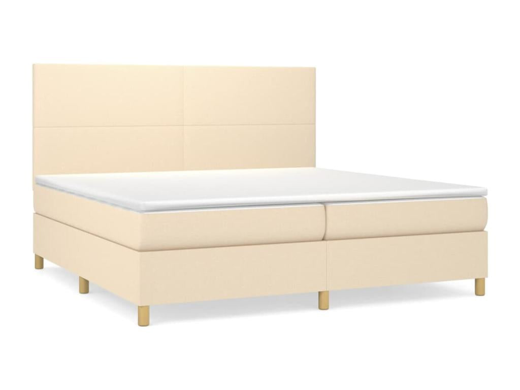Upholstered bed base with mattress, Cream, 200x200 cm, Fabric TUJQ69067