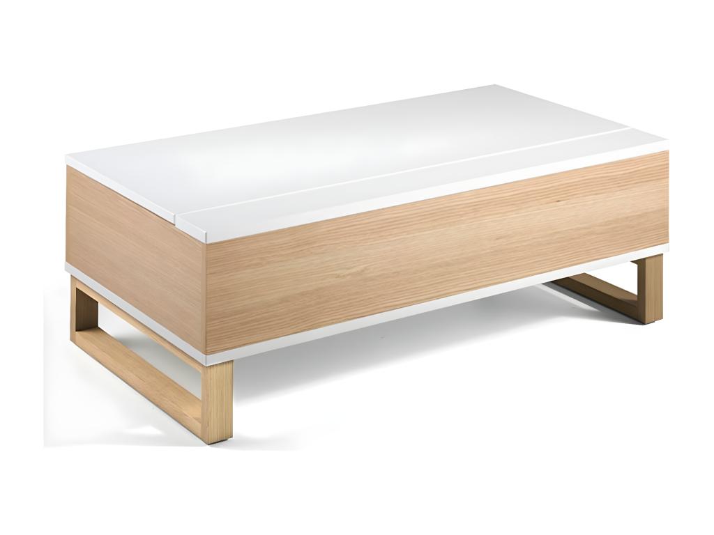 Lumenao 110cm Lift-Top Coffee Table in White Lacquered Wood and Natural Beech Wood JEDX26460