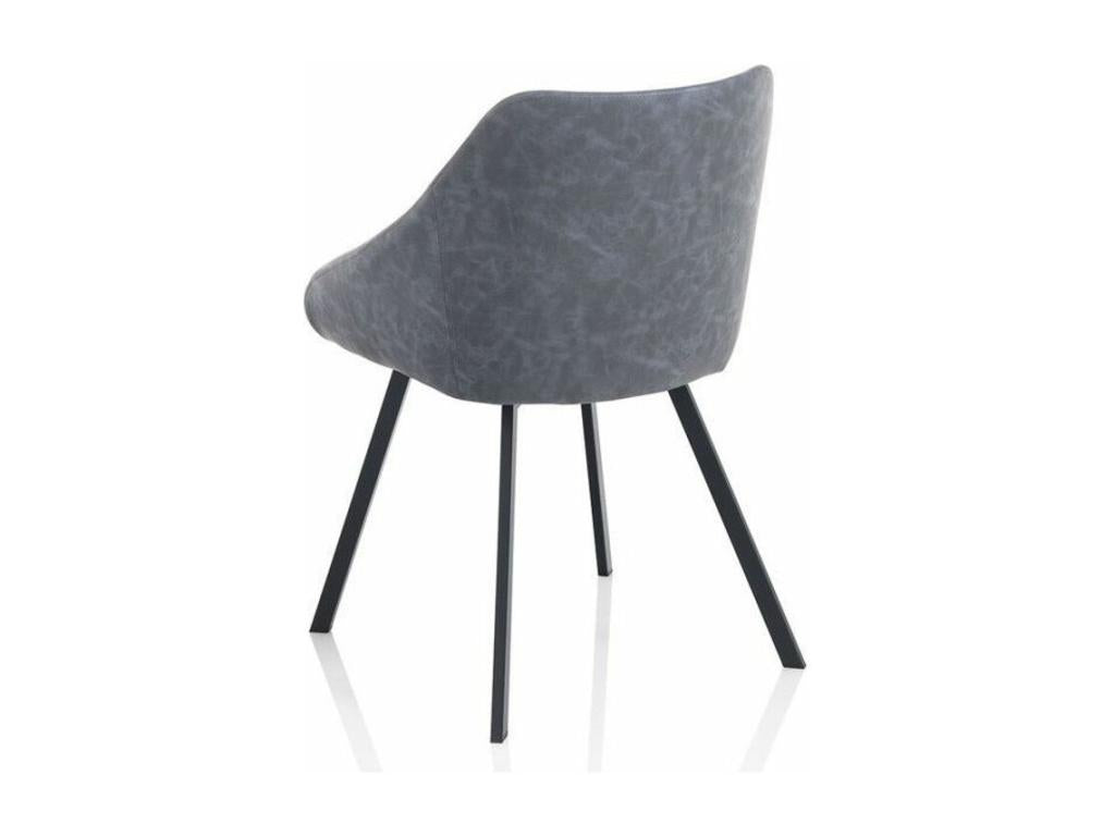 Lumenao chair with blue-grey faux leather armrests and black metal legs - Set of 2 QKJE43366