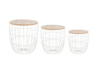 Set of 3 light wood and white metal coffee tables FDDU80040