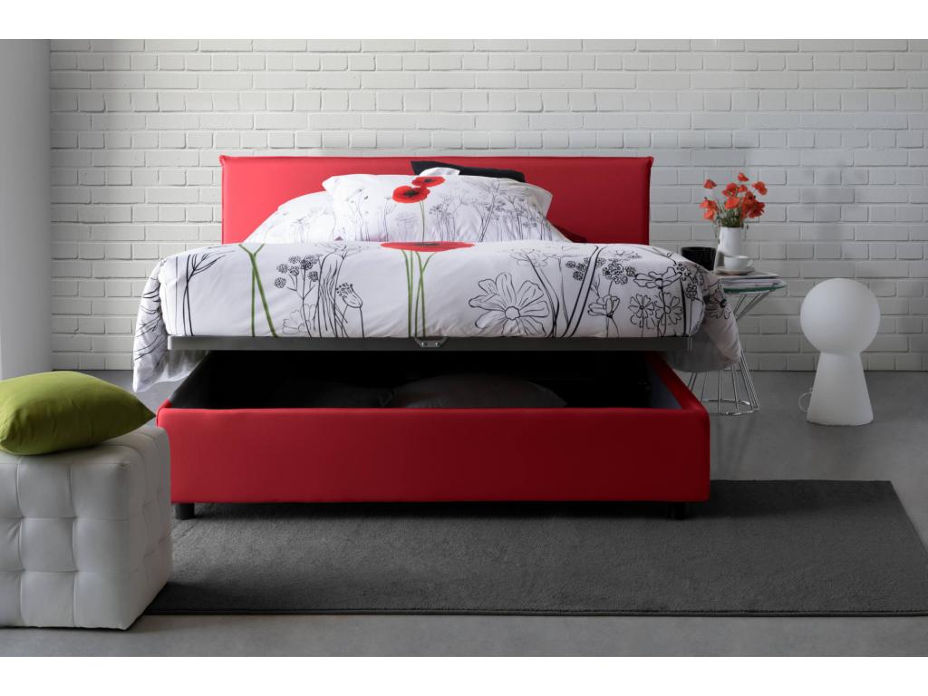 Ventoriq Double Bed with Storage Bed and Fabric Upholstery, Made in Italy, Front Opening, Suitable for 140x190 cm Mattress, Red, IMVG25405