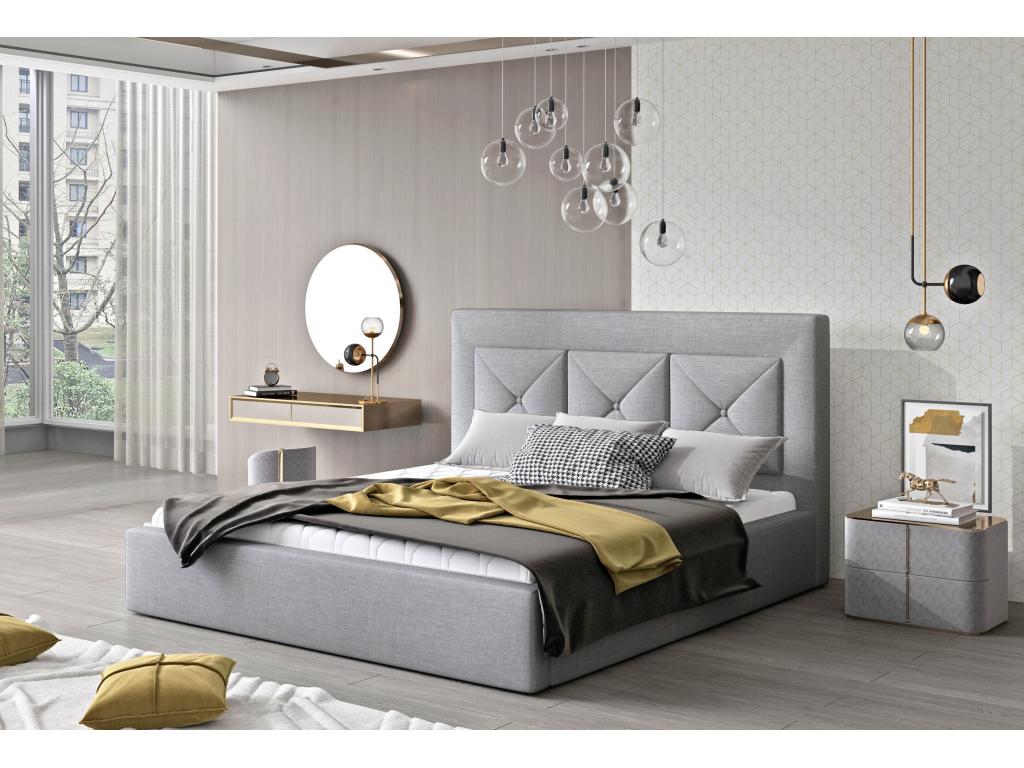 Lumenao upholstered double bed in light grey fabric - 180x200 - Version with slatted base RVRR94696