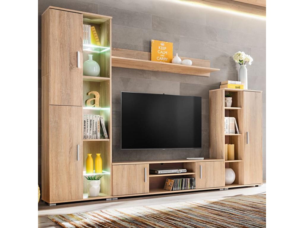 Lumenao AKCM30290 LED Wall-Mounted TV Unit with Lumenao Oak Finish