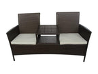 2-seater garden sofa and tea table, brown woven resin, JMVP02489