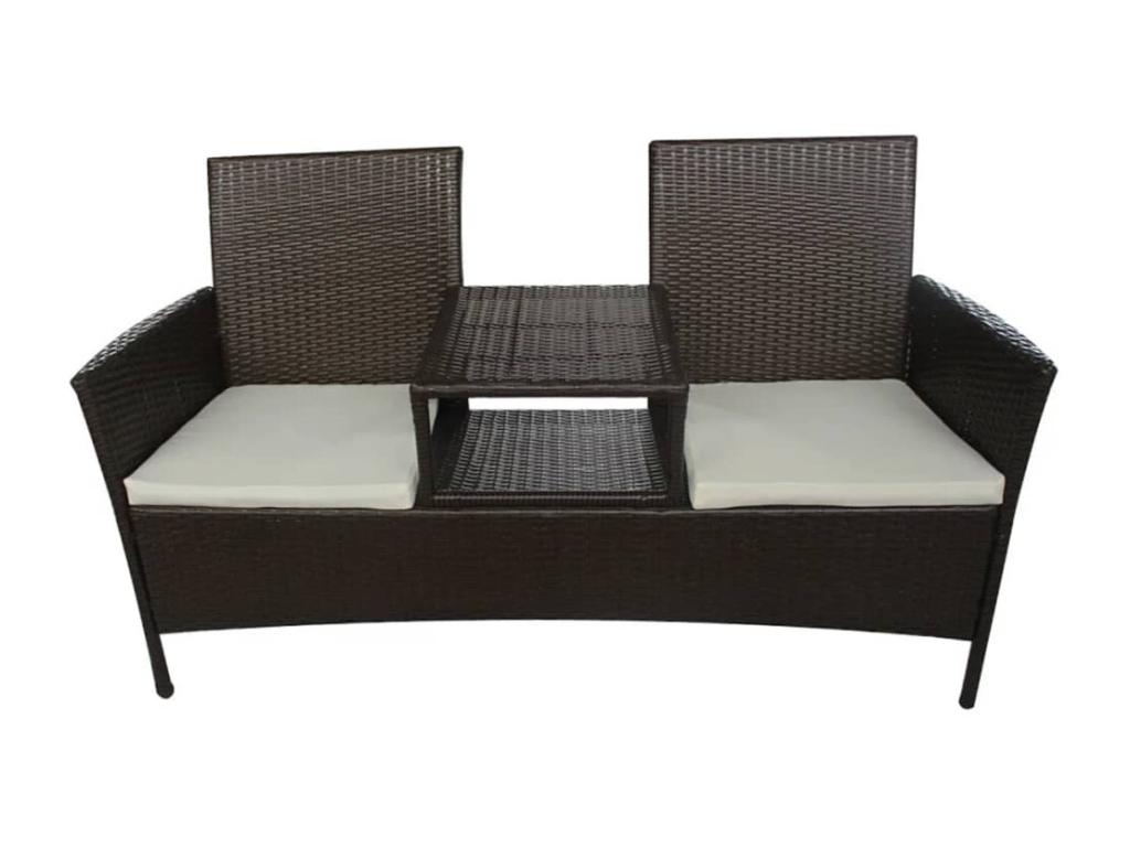 2-seater garden sofa and tea table, brown woven resin, JMVP02489