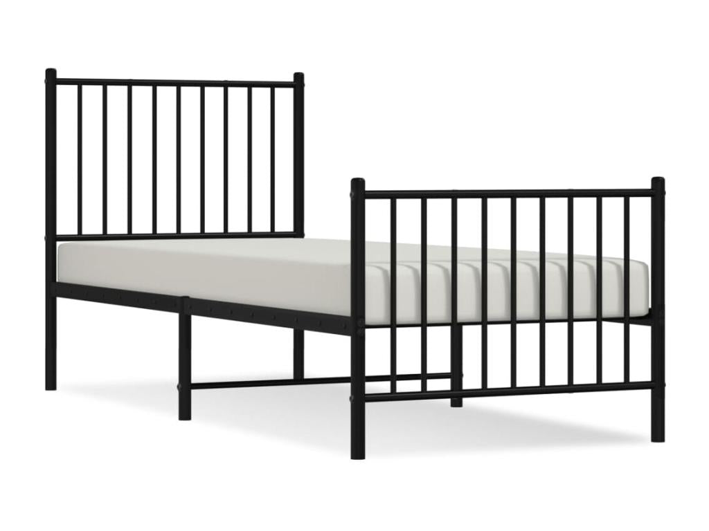 Metal bed frame with headboard and footboard, black, 75x190 LTOA89380