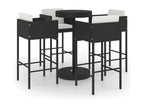 5-piece garden bar set and cushions, black woven resin SECV50353