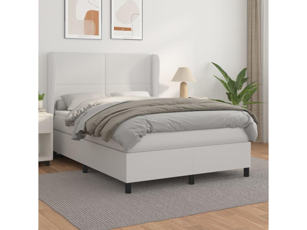 Upholstered bed base with mattress, white, 140x190cm, faux leather, EDKM38113