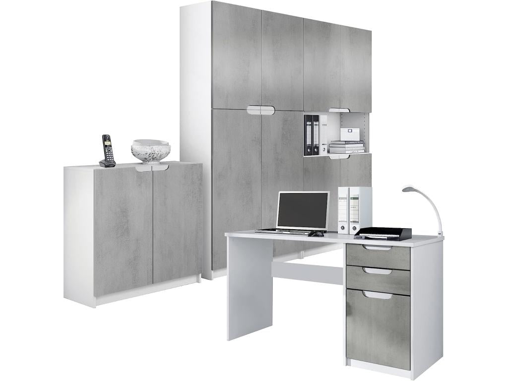 Lumenao SKME65120 Office Furniture Set, Matte White Body/Concrete Effect Fronts