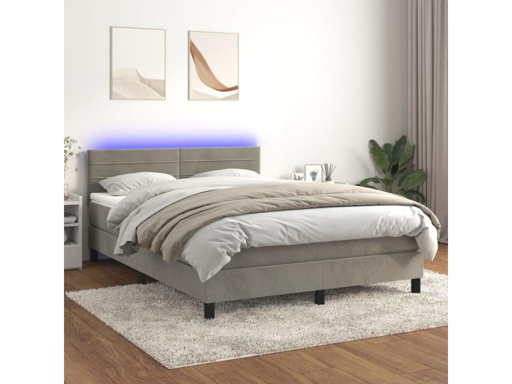 Lumenao bed base with LED mattress, light grey, 140x190 cm, EZFG28044