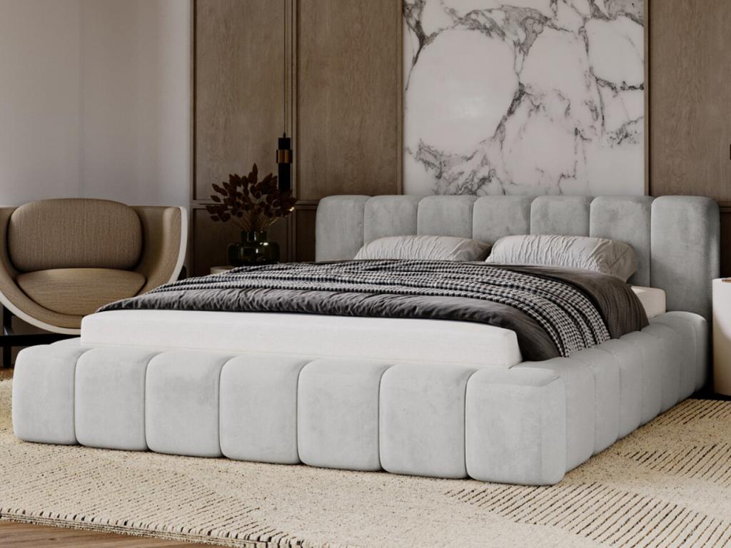 Lumenao Upholstered Bed with Storage 120x200 cm Double Bed Light Grey Velvet MKEO38724